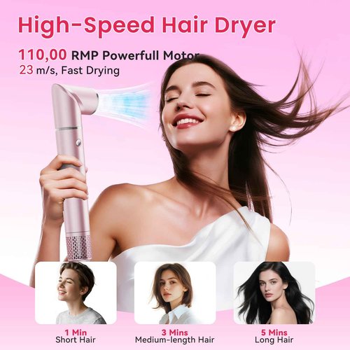 Heyfeel 5 in 1 Hot Air Styler & Hair Dryer Brush, Powerfull Multi Styler with Auto-wrap Curler & Negative Ions for Fast Drying, Curling, Volumizing & Straightening Without Heat Damage(Purple)