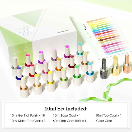 VENALISA 22Pcs 10ML Jelly Gel Nail Polish Set with Color Card, Translucent Pink Blue Red Green Yellow Purple Gel Polish Kit Soak Off LED Nail Art Starter Manicure Salon DIY at Home