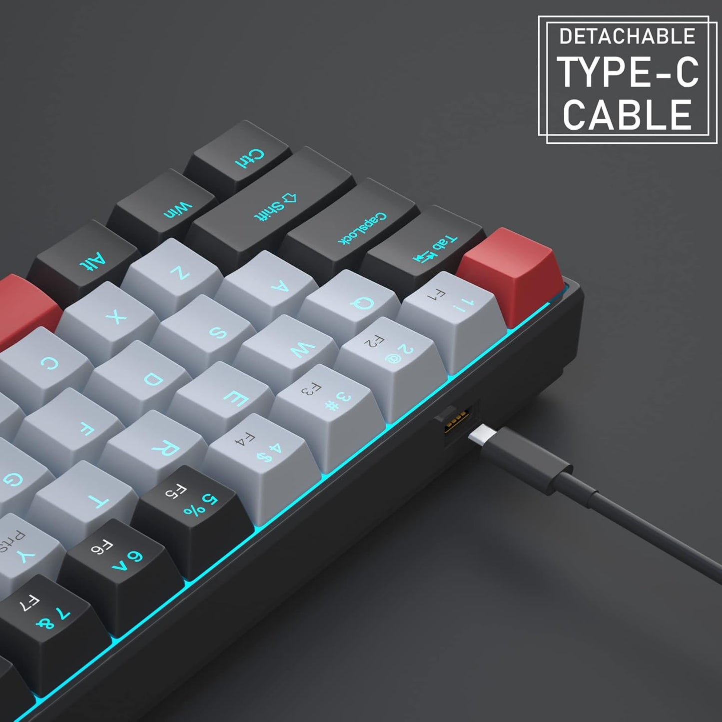 60% Mechanical Gaming Keyboard, White Gaming Keyboard with Red Switches, Detachable Type-C Cable Mini Keyboard with Blue LED Light for/PC/Laptop