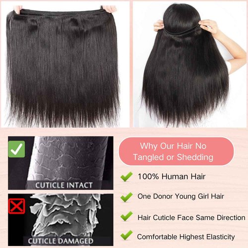 Aliprincess 12A Human Hair Bundles 16 18 20 22 4 Straight Bundles 100% Unprocessed Brazilian Virgin Hair Deals Human Hair Extensions Quick Weave Natural Black for Women