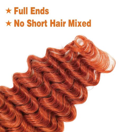 Luxvogue Curly Braiding Human Hair 100g 22 Inch Ginger Orange 350 Deep Water Wave Bulk Human Hair for Braiding No Weft Brazilian Virgin Deep Curly Human Hair Extensions for Boho Braids