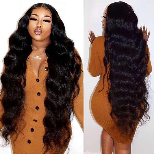 13x6 Lace Front Wigs Human Hair Body Wave HD Lace Front Wigs Human Hair Brazilian Glueless Body Wave Frontal Wigs Human Hair Pre Plucked Wigs for Women 28 Inch Natural Black 200 Density