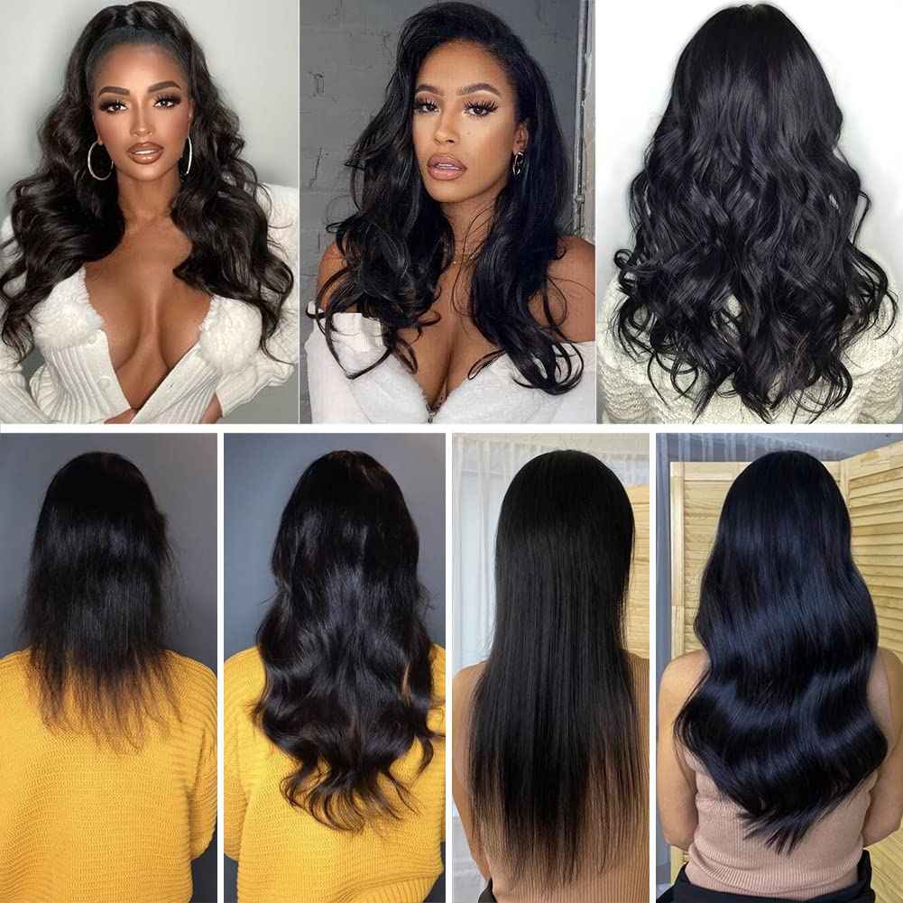 HUA 22 Inch Tape ins for Black Women Human Hair 40PCS Body Wave Tape in Hair Extensions Human Hair Black Women Reusable Tape ins PU Skin Weft Extensions 100% Human Hair