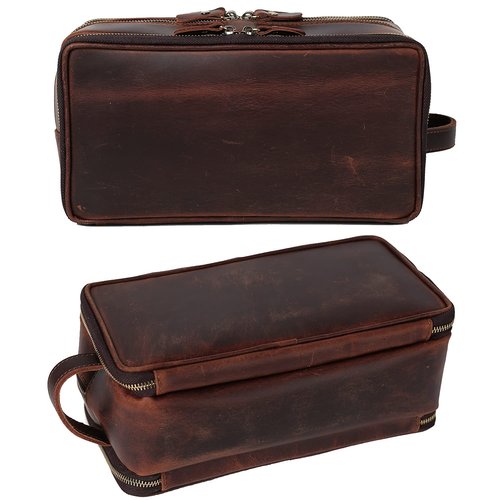 RC ROCKCOW Personalized Leather Toiletry Bag for Men Travel Shaving Dopp Kit-Large Cosmetic Bags Toiletries Bathroom Organizer