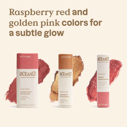 ATTITUDE Happy Berry Makeup Trio Set, EWG Verified, Titanium Dioxide-Free, Plastic-free, Plant and Mineral-Based Ingredients, Vegan and Cruelty-free Beauty Products, Set of 3 Makeup Sticks