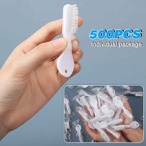 Nuogo 500 Pieces Mini Toothbrush Bulk Disposable Toothbrushes Thumbprint Individually Packaged Security Toothbrush with Short Handle Soft Bristles Prison Tooth Brush for Camping Travel
