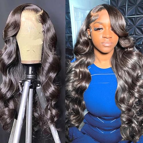 VRBest 5x5 HD Lace Closure Glueless Wigs Human Hair Pre Plucked Brazilian Virgin Body Wave Lace Front Wigs Human Hair 180% Density Closure Wig with Elastic Band (5x5 Natural Black, 22 inch)