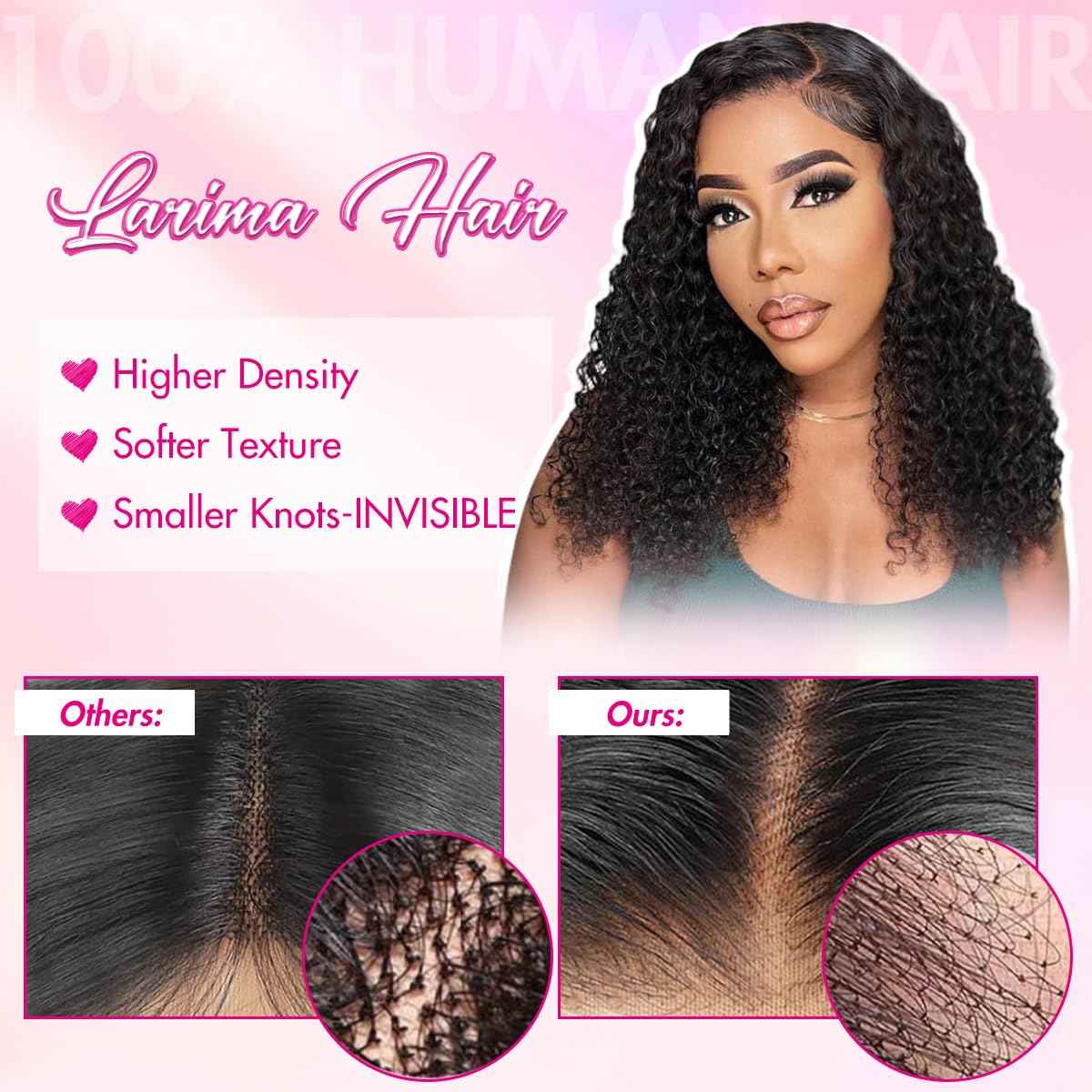 200% Density Mongolian Curly Human Hair Wigs 13X4 HD Lace Front Wigs Wear and Go Glueless Wigs Human Hair Pre Plucked with Baby Hair Unprocessed Virgin Hair Natural Black Color Curly Wig 16Inch