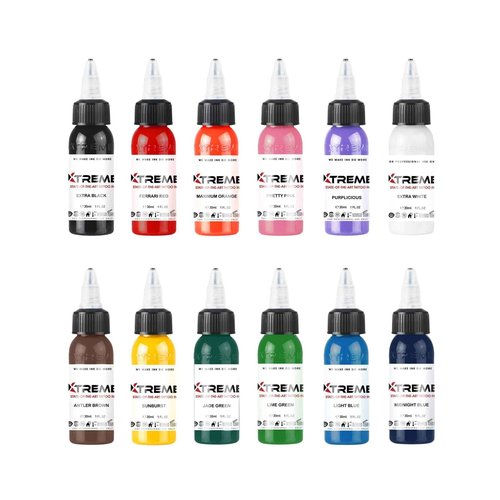 Xtreme Inks Primary Color Set, Comprehensive Color Set, Expertly Crafted Collection for Lifelike Tattoo Artistry, Perfect Blend of Hues, Expertly Formulated (Set of 12, 1/2 oz)