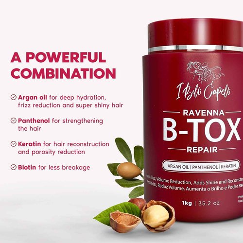 I Belli Capelli Ravenna Repair Hair B-tox -Cirugia Capilar para el Cabello, Formaldehyde-Free- B-tox Capilar Para El Cabello, Long Lasting Anti-Frizz,B-tox Hair Treatment, Pack of 2 (35.2 oz/1kg)