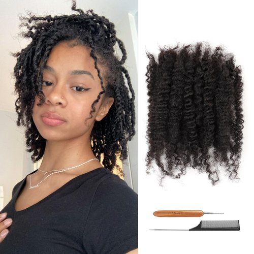 ADIASAI 2 Packs Afro Kinkys Bulk Human Hair 18 Inch 50g/Pack for Permanent Micro Locs Mini Kinky Twist Braids Loc Extensions Dreadlock Extensions Repair Locs Can Be Bleached Dyed (Natural Black)