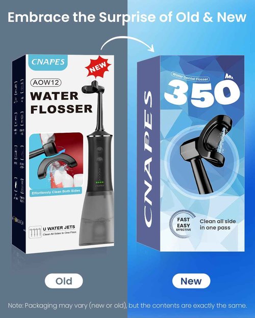 CNAPES Cordless Water Dental Flosser with 4 U-Shaped Jet，Black