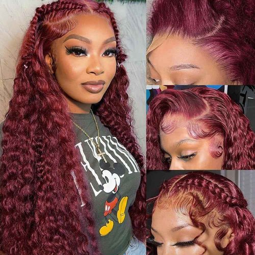 Reddish Brown Lace Front Wigs Human Hair 13x6 Reddish Brown Curly Lace Front Wig 180 Density 33# Deep Wave HD Lace Frontal wigs Human Hair Pre Plucked for Women Auburn Colored Human Hair wig 22inch