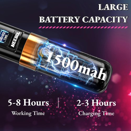 Neebol Wireless Tattoo Gun Rotary Tattoo Machine LED Display Screen 8 Hour Battery Life Extra Battery Permanent Tattoo Art High-end Tattoo Pen Equipment Supply Makeup Gift (Red)