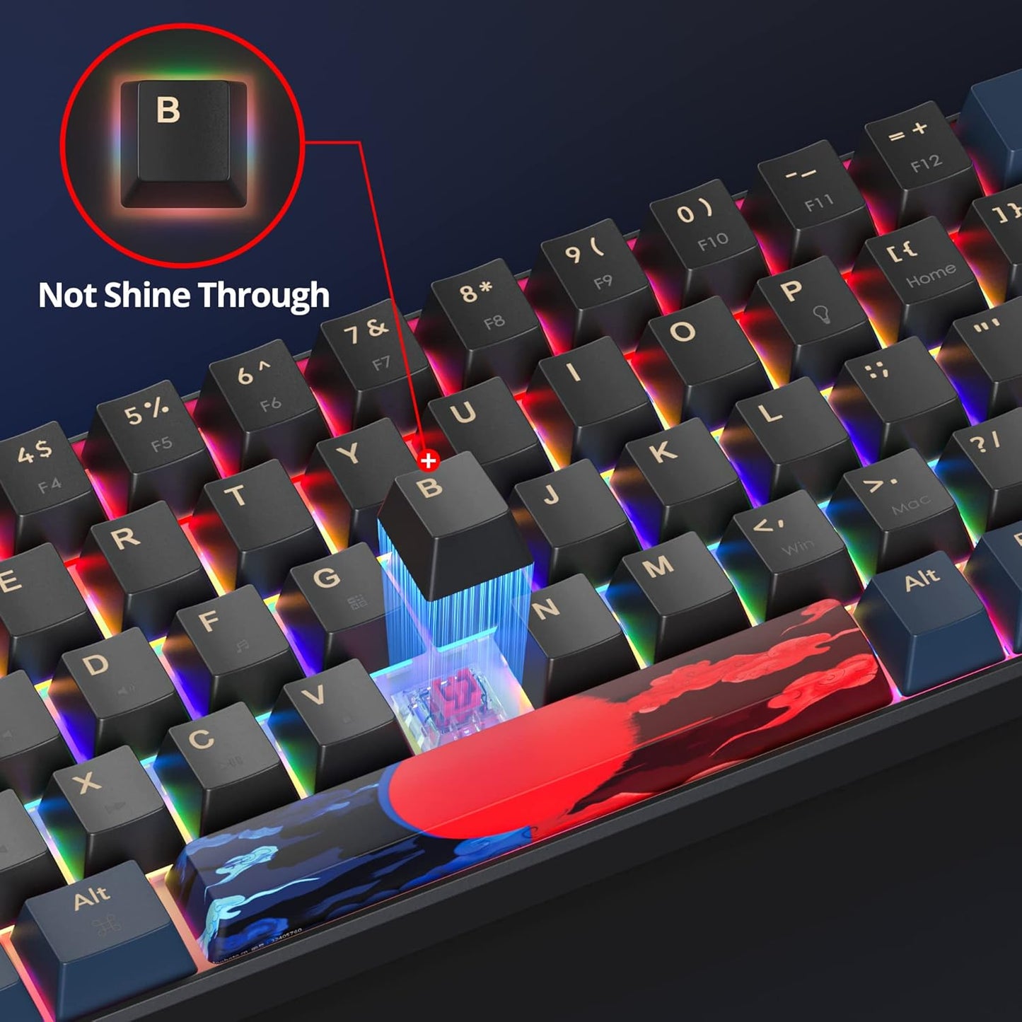 60 Percent Gaming Keyboard Mechanical with Linear Red Switch, 65% Wired Ultra-Compact Mini Keyboard Rainbow with PBT Keycaps for Ps4/Ps5/Xbox(68 MonsterB)