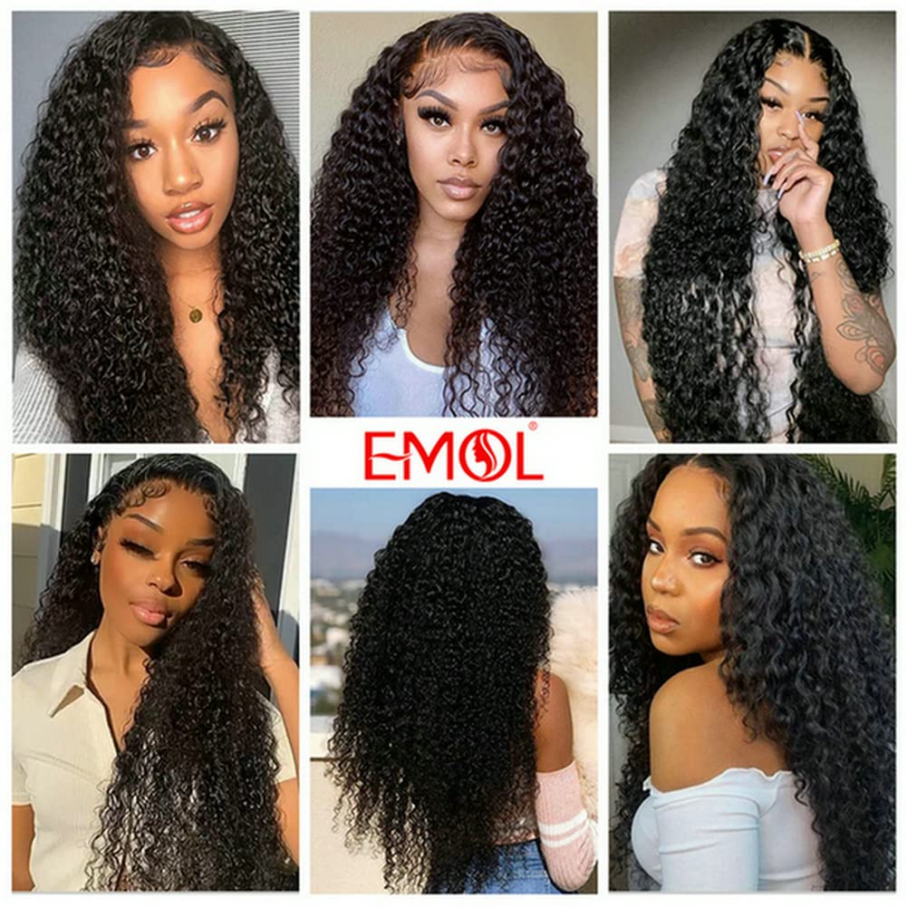 Kinky Curly Human Hair Bundles Water Wave Kinkycurly Hair Weft - Soft Natural Black Hair Weave 3 Bundles 300g 16 18 20 Inches