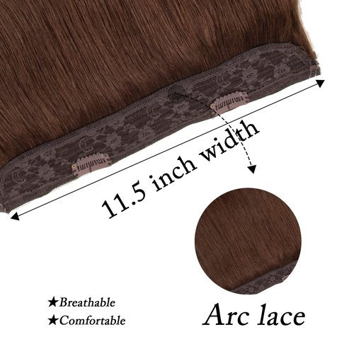 Ugrace Hair Wire Hair Extensions Real Human Hair Chocolate Brown 20 inch 100g Hairpiece with Transparent Invisible Fish Line Straight Clip in Human Hair Extensions for Women