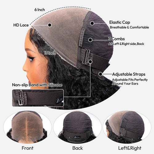 SUPERNOVA Curly Human Hair Wig Wear and Go Glueless Wigs Human Hair 13x6 HD Lace Front Wigs 16 Inch Pre Plucked Pre Cut Deep Curly 180% Density For Black Women