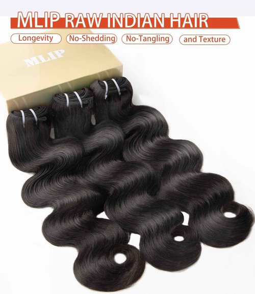 MLIP Raw Bundles Human Hair Body Wave, No Tangle Shedding, Keep Texture Silky Soft After Multiple Washes, 15A Raw Indian Hair Bundles 14 Inches, Triple Lifespan 3X