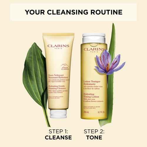 Clarins NEW Hydrating Gentle Foaming Face Cleanser | Cleanses, Soothes, and Softens | Contains Aloe Vera to Boost Hydration | Soap-Free | SLS-Free| Normal To Dry Skin Types | 4.2 Ounces (Pack of 2)