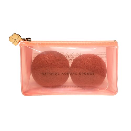 MZ Skin Natural Konjac Sponge Duo Pack of 2 – French Red Clay Infused Facial Cleansing & Gentle Exfoliating Sponges, Removes Dirt & Makeup, Includes Jelly Travel Pouch