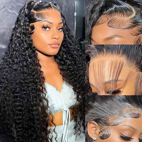 Xojao Water Wave HD Lace Front Wigs Human Hair 10A Curly Human Hair 13x4 Transparent Lace Frontal Wigs Pre Plucked Wet And Wavy Wigs Human Hair for Women 180% Density (20Inch, Natural Black)