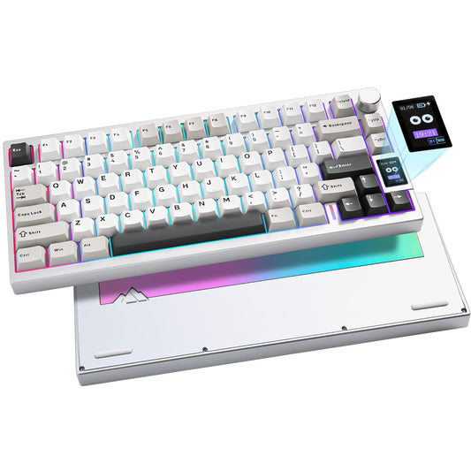 YUNZII AL80 Wireless Mechanical Keyboard,Full Aluminum CNC, Smart LCD Display,Hot Swappable Gasket Mount 75% Layout with Knob,BT/2.4G/USB-C,QMK/VIA Support for Win/Mac (Silver, Cocoa Cream V2 Switch)