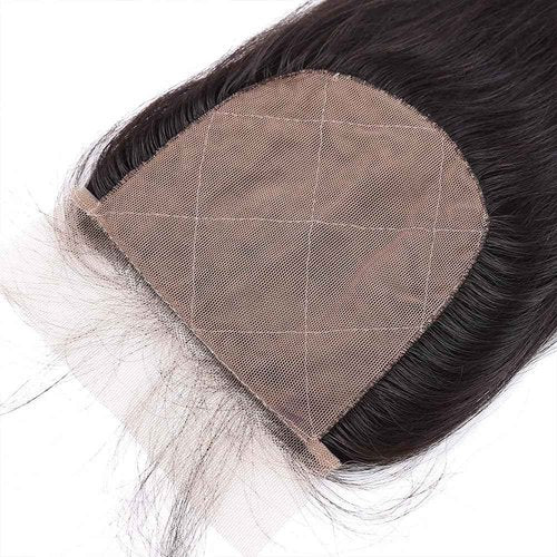 RIVPOIG 4x4 Silk Base Lace Closure with Baby Hair Pre Plucked Brazilian Virgin Straight Natural Black Color Human Hair Free Part Toppers Closure For Women (14inch)