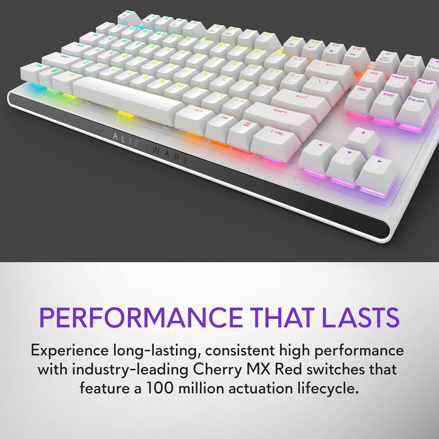 Alienware Low-Profile RGB Gaming Keyboard AW510K, AlienFx Per Key RGB LED Color Backlighting, Media CONTROLS & USB Passthrough, Cherry MX Low Profile Red Switches