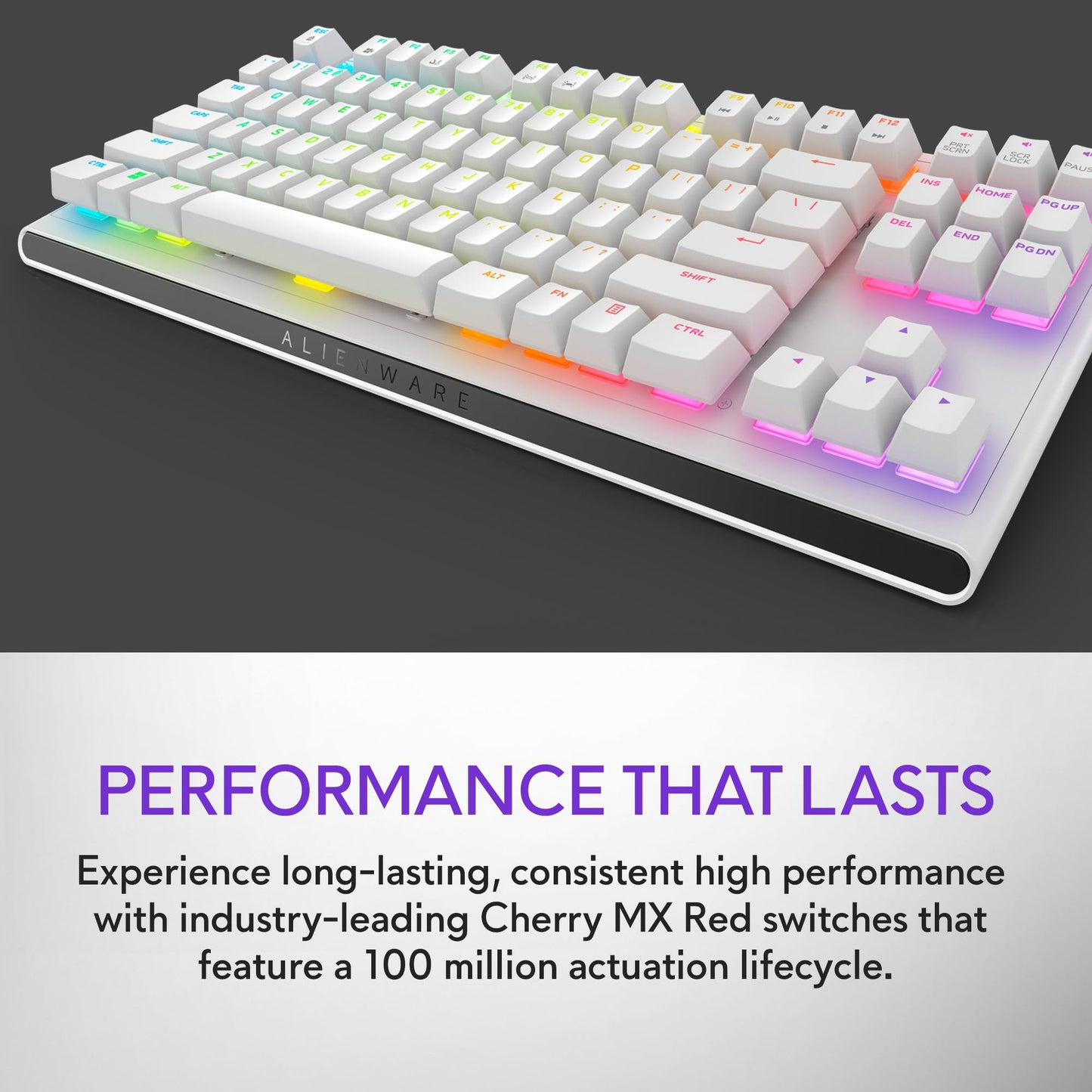 Alienware Tenkeyless Gaming Keyboard - AW420K - Lunar Light - Wired, Programmable, Cherry MX Red, USB, AlienFX RGB / 16.8 Million Colours