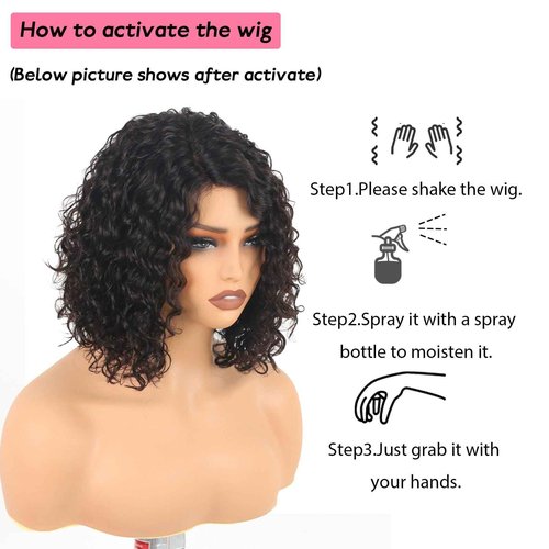 ManeMajesty 12 Inch Deep Curly Bob Wig Short Curly Human Hair Wigs for Women Jerry Curl Side Part Lace Front Wigs 100% Brazilian Remy Human Hair Wear and Go Glueless Wig 12A Natural Color