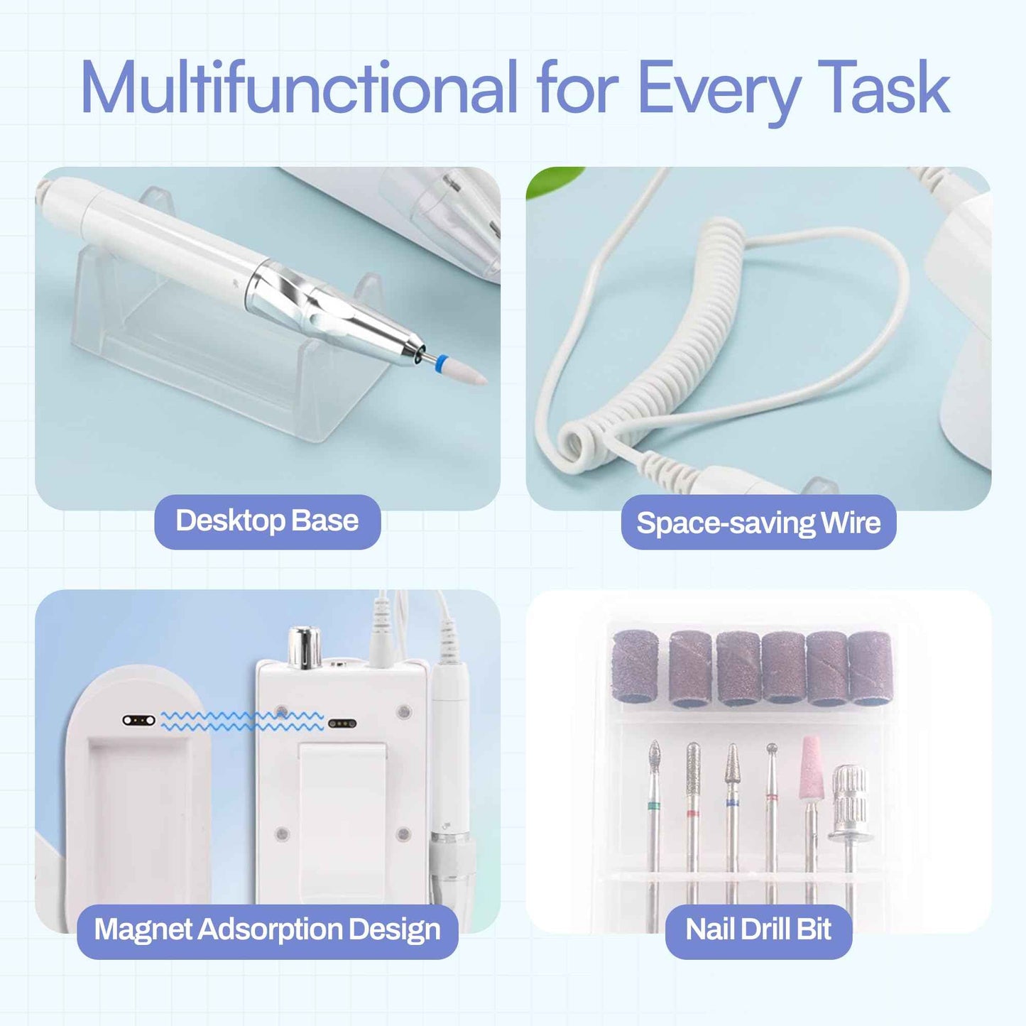 M GEM Brushless Nail Drill 35K RPM | Professional Cordless Efile Machine | Rechargeable Electric Nail File with Bits | Portable Quiet Low Vibration Tool for Acrylic, Gel, Natural Nails (White)