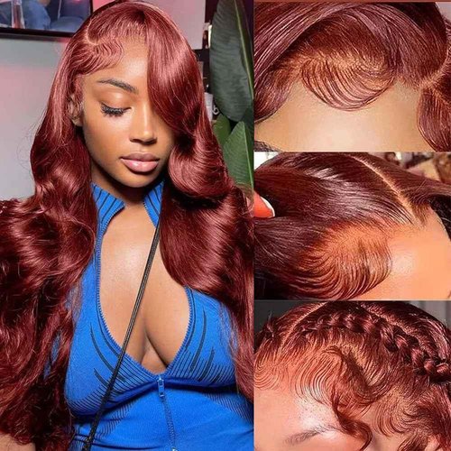 Homgoss 13x6 Body Wave Lace Front Wigs 250% Density #33 Reddish Brown Human Hair Wigs Glueless HD Lace Frontal Wigs Natural Hairline Bleached Knots Max Parting Human Hair wigs For Women 24 Inch