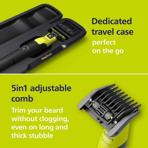 Philips Norelco OneBlade 360 with Connectivity Hybrid Face + Body, Electric Beard Trimmer, Shaver and Body Groomer Kit with 360 Blade Tech, 1x360 Blade, 5-in-1 Comb, Travel Case, Model QP4631/90