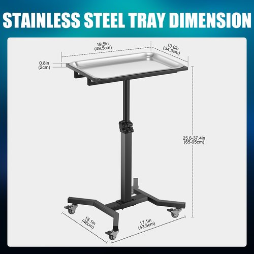 Poarmeey Tattoo Tray with Wheels Trolley Adjustable Height, Tattoo Stand Rolling Tray for Tattoo Studio