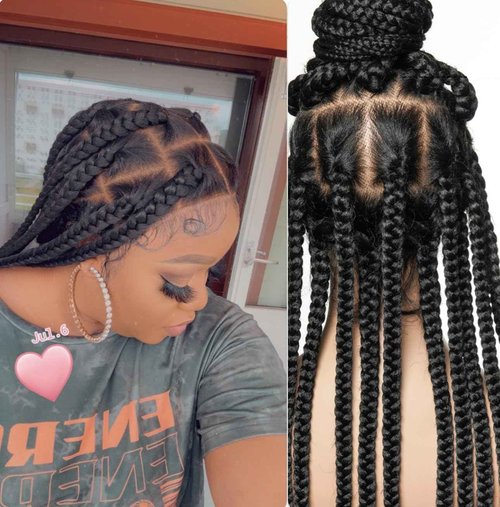 JALIZA 36" Knotless Jumbo Box Braided Wig for Black Women – 24 Strands, 360° Swiss HD Full Lace, Human Baby Hair, Lightweight Synthetic Braids