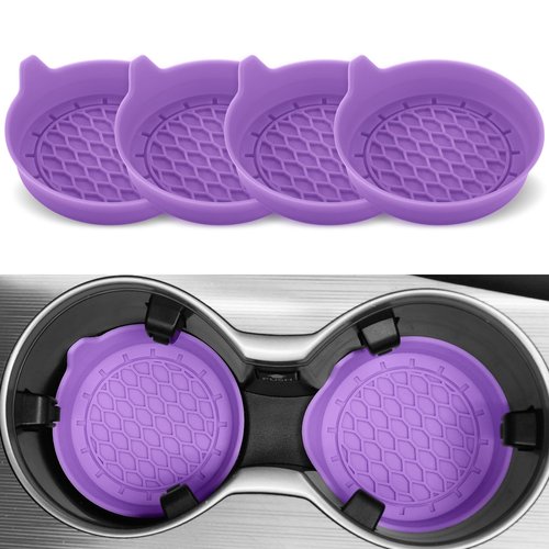 SINGARO Car Cup Holder Coaster, Silicone Cup Holder Insert, Universal Non-Slip Cup Holders, Car Accessories Interior for Women and Man 4 Pack Light Purple