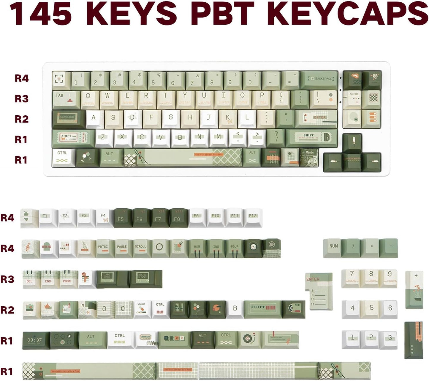 145 Keys PBT Keycap Cherry Profile, Light Blue White Black Bow Aesthetic Dye Sublimation Gaming Custom Keycaps for ANSI/ISO Layout Mechanical Keyboards