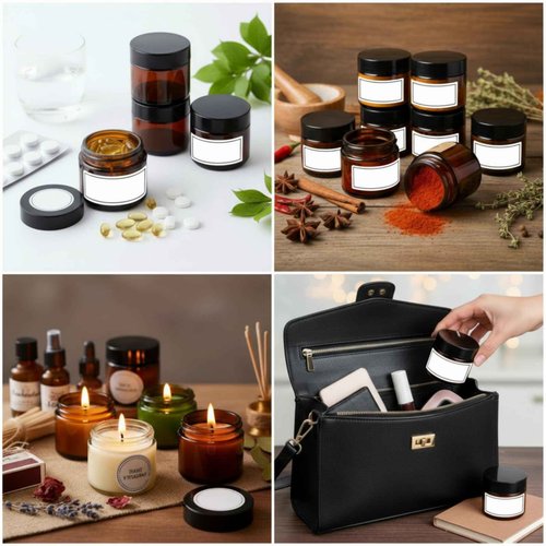 Layhit 90 Pcs 2 oz Glass Jars with Lids Bulk, Small Jars Containers Travel Storage Jar with Inner Liners Labels for Candle Scrubs, Lotions, Cream, Lip Balm (Amber,Black Lid)