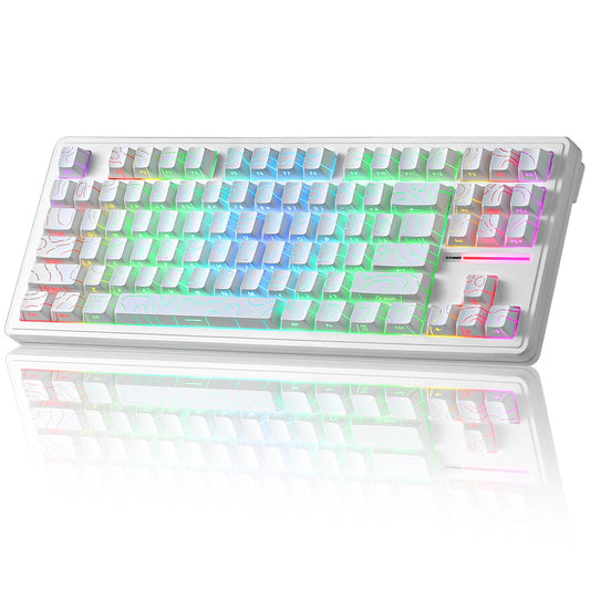 YUNZII YZ87 Gasket Mechanical Keyboard,TKL Wireless Hot Swappable with 5-Layer Padding, BT5.0/2.4G/USB-C NKRO RGB Backlit for Win/Mac(White Line, Milk Switch)