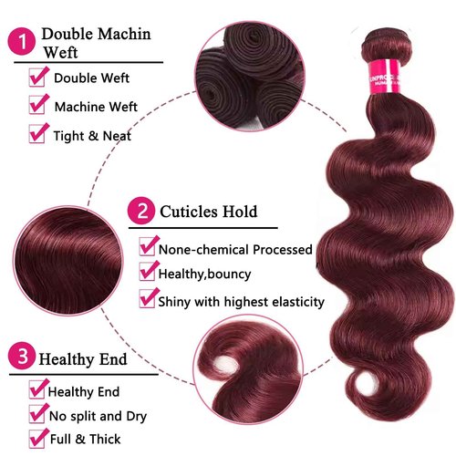 Teveshine Bundles Human Hair with Closure,99j Burgundy Body Wave Bundles with Closure Human Hair 12 14 16+12inch Free 10A Brazilian Remy Hair Body Wave