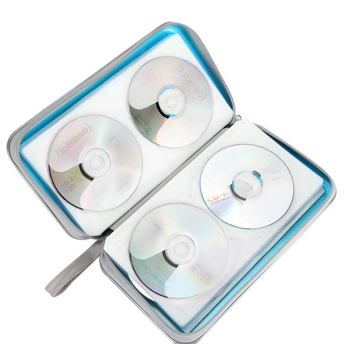 CD Case, Siveit DVD Case Holder 96 Capacity Hard Plastic CD DVD Disc Cases Storage Binder Wallet for Car Home Office Travel (Sky Blue)