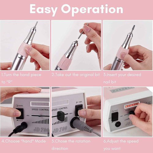 Makartt JD700 Nail Drill Machine Nail Drill Bits Bundle, Professional 30000RPM Manicure Drill for Acrylic Nails Remove Fine Nail Drill Bit