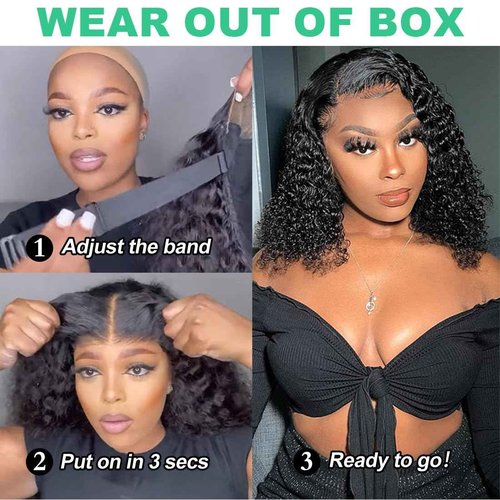 Wavymy Wear and Go Glueless Bob Wig Human Hair Pre Plucked Pre Cut 6X4 HD Lace Front Wigs Ready to Wear Water Wave Closure Wigs Human Hair for Women 180% Density (10 Inch)