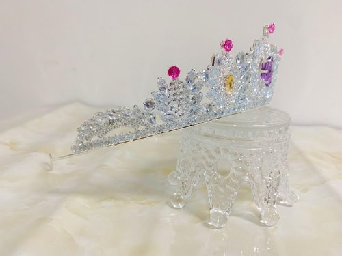 ZECAA Crystal Elegant Princess Tiara Crown For Woman, Multi-Gemstone Tiara Crown Headband With Amethyst, Pink Topaz and Citrine Stone, Silver Color