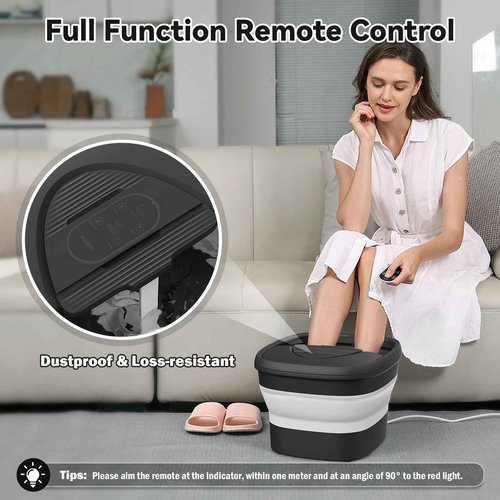 BEAUMOI Foot Spa Collapsible, Foot Bath Massager with Heat, Remote, Timer, and 24 Motorized Shiatsu Massage Balls, Foot Soaking Tub Supports Hot/Cold Water Soaking- BA03H