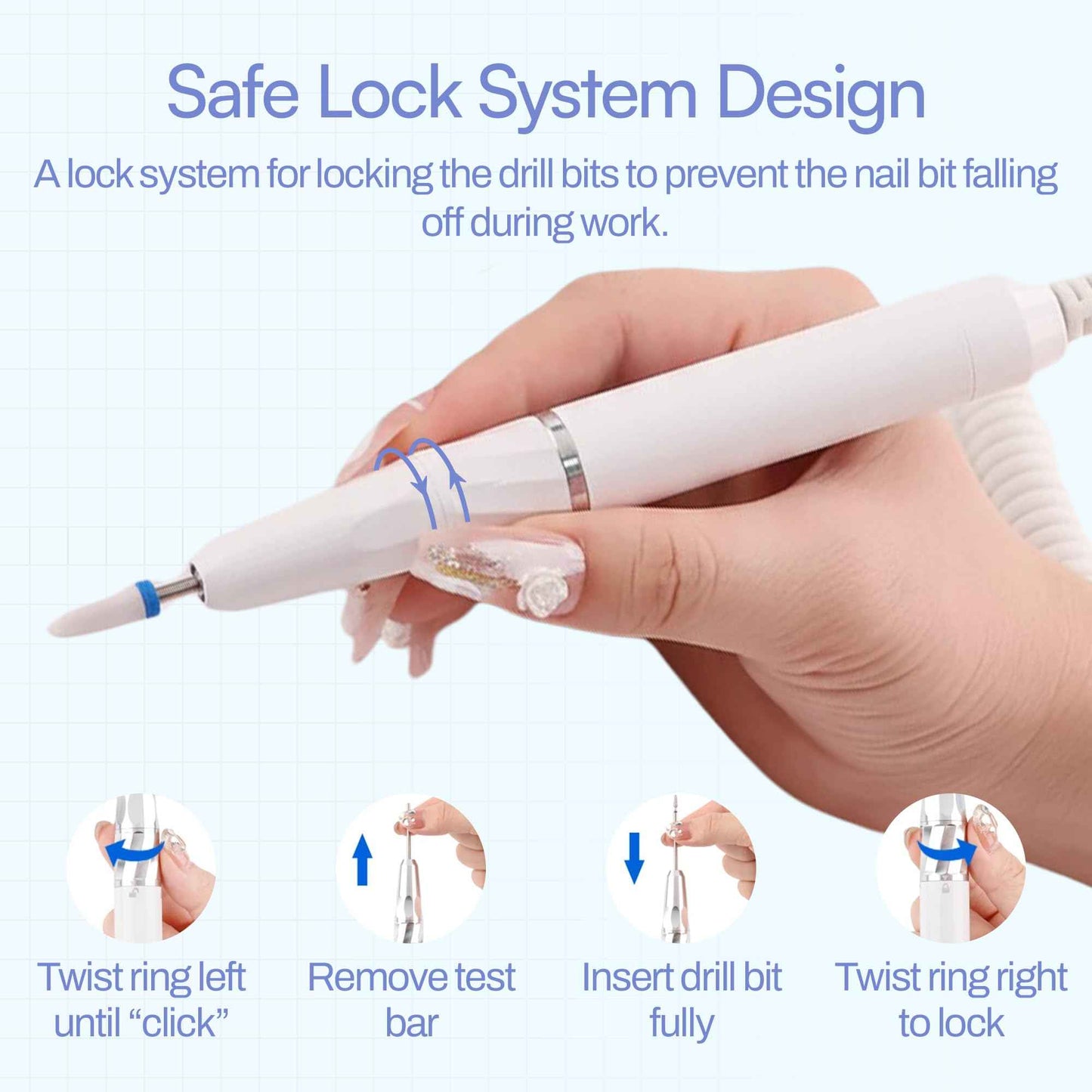 M GEM Brushless Nail Drill 35K RPM | Professional Cordless Efile Machine | Rechargeable Electric Nail File with Bits | Portable Quiet Low Vibration Tool for Acrylic, Gel, Natural Nails (White)