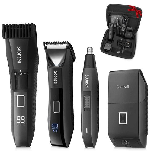 Beatslm Beard Trimmer for Men, Groin & Body Hair Trimmer, Electric Shaver, Nose & Ear Hair Clippers, 4 in 1 Men's Grooming Kit, Waterproof Wet/Dry Groomer with Travel Case, LED Display