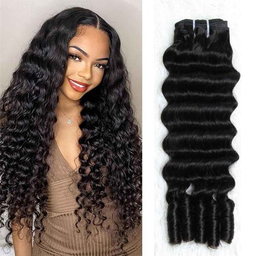 SWEETGIRL Deep Wave Human Hair Bundles Burmese Curly Bundles Human Hair Quick Weave with Spiral End Sew in Hair Extensions Real Virgin Remy Hair 22 Inches 1 Bundle Natural Color