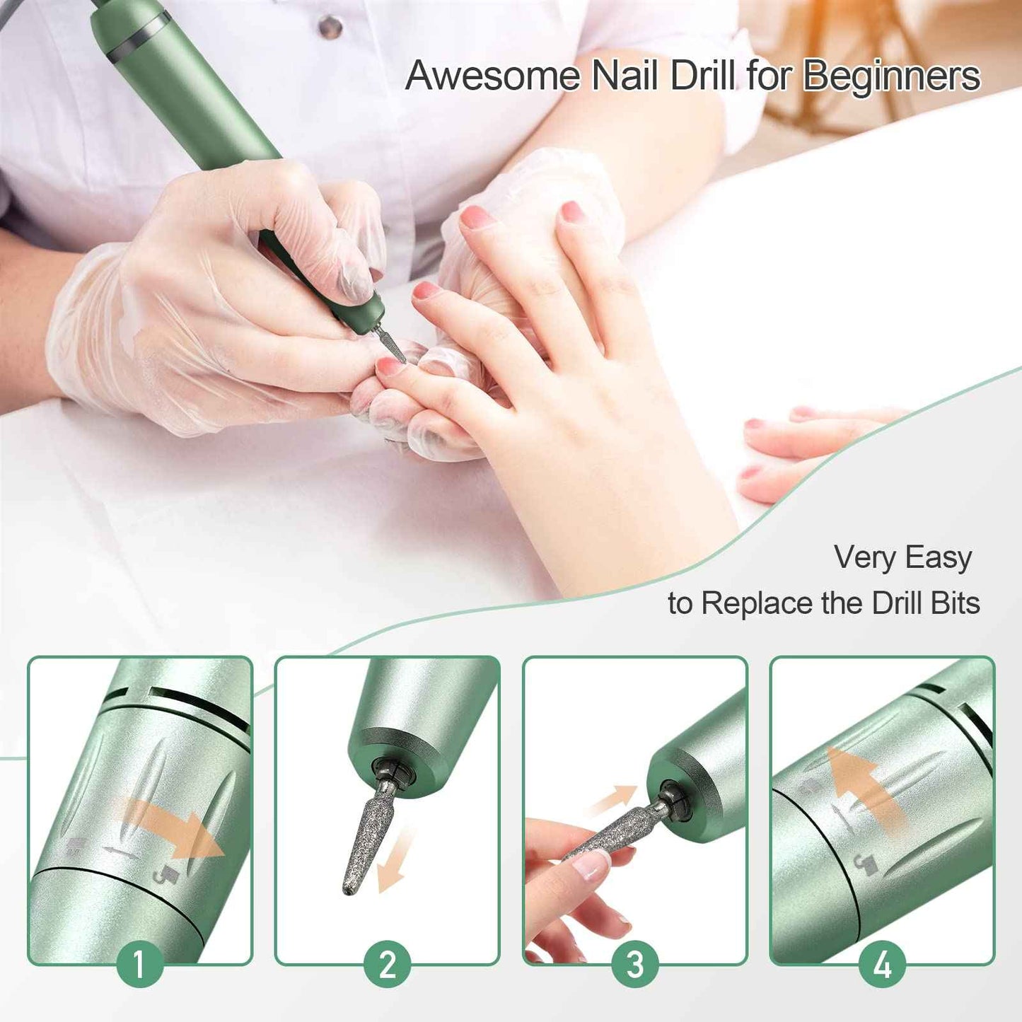 Professional Portable Nail Drill Kit Rechargeable Nail Machine Electric Cordless E-File Nail Drill Set with 7 Nail Bits, Manicure Pedicure Tool